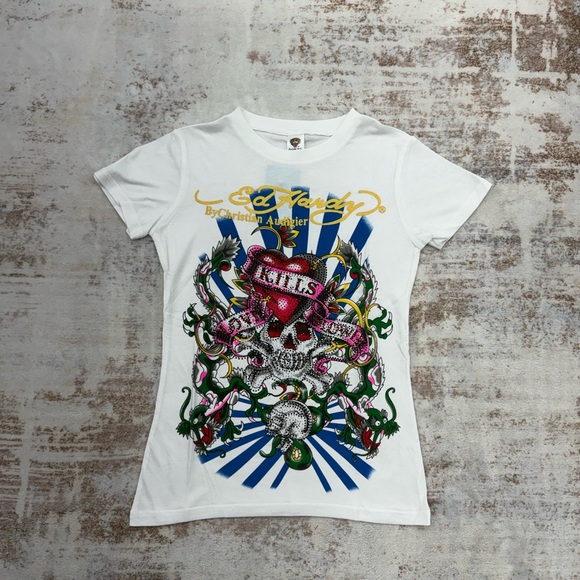 Ed Hardy Tops - 2000s Ed Hardy Christian Audigier Vintage Graphic Tees size S/M